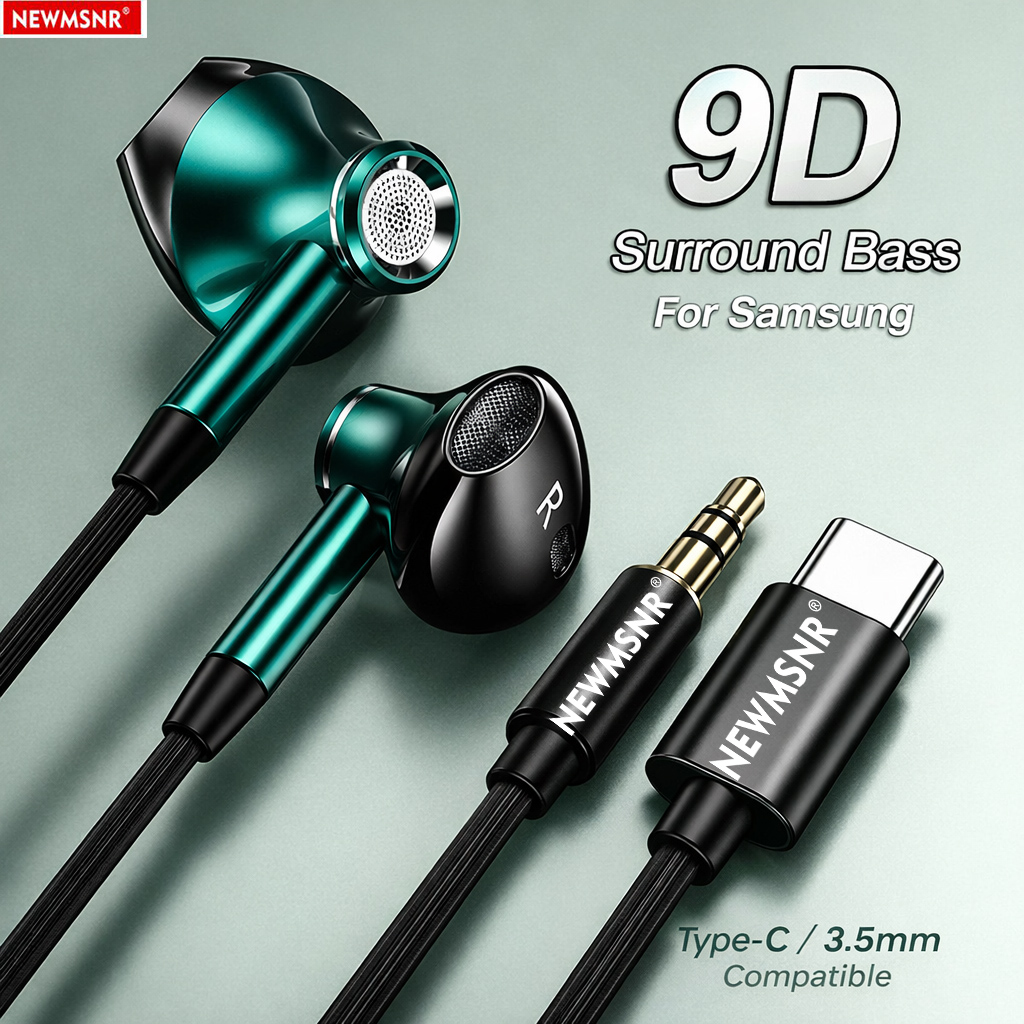 Type C Wired Earphones With Mic - Headphone 9D Surround Bass Tipe C
