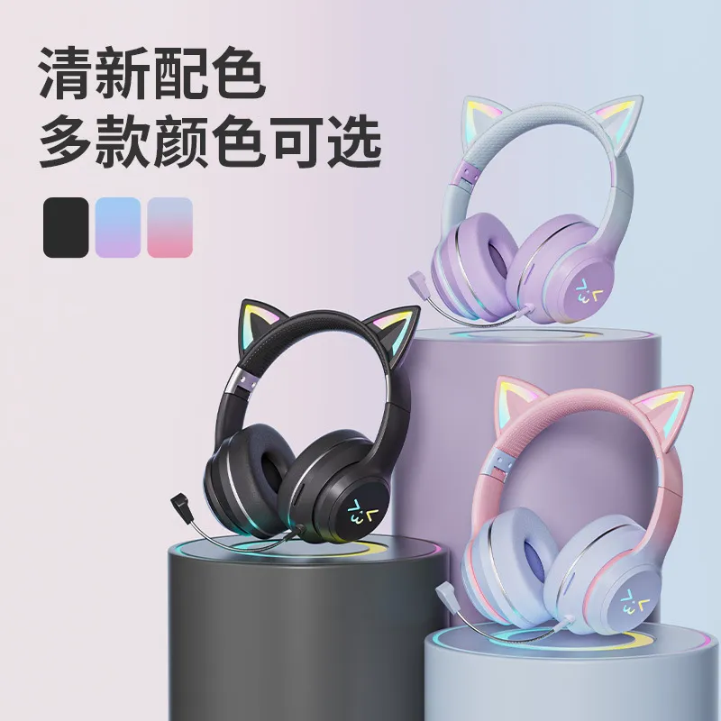 Headphone Bluetooth Nirkabel B - Cat Ear Bluetooth Headset Led ulasan dan harga