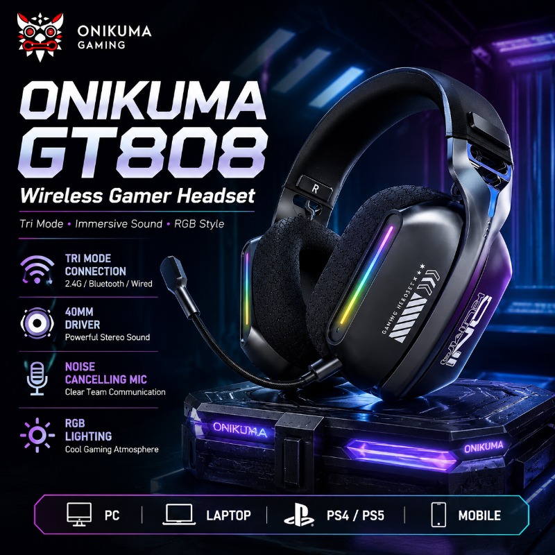 ONIKUMA GT808 Headset Gaming N - Gaming Headset With Mic Rgb ulasan dan harga